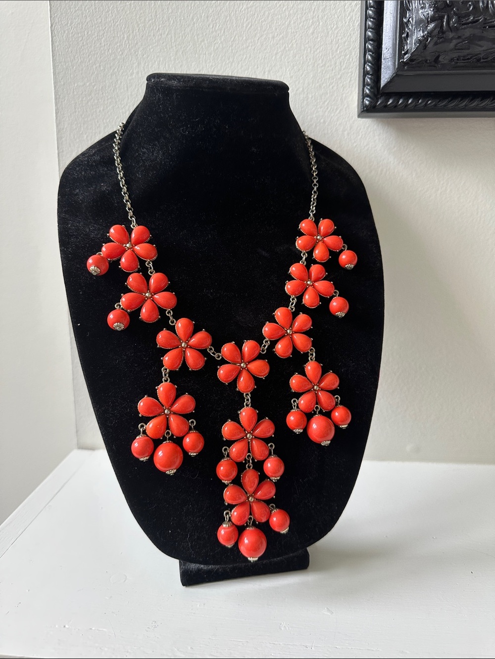 Bold Red Floral Bib Necklace - Vibrant Statement Jewelry